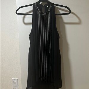 Black Sleeveless Top with Beaded Neckline